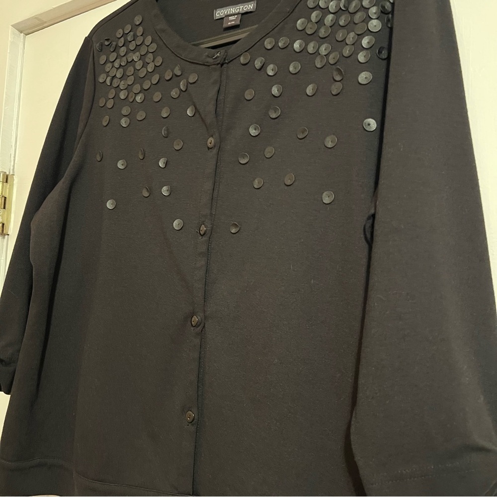 #107 COVINGTON FAUX LEATHER EMBELLISHED CARDIGAN XL - Picture 3 of 6